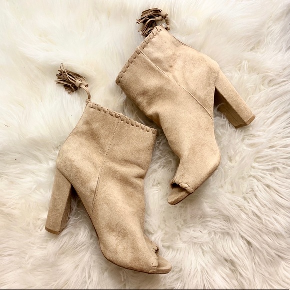 vestique Shoes - HP!✨ Vestique Beige Suede Peep-toe Booties 8.5